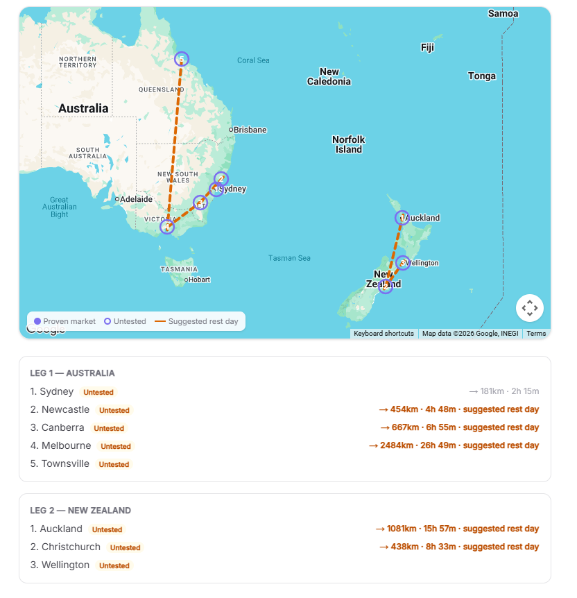 Tour planner screenshot